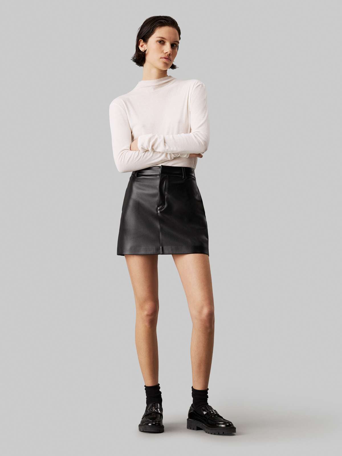 Юбка А-силуэта с нашивкой-логотипом FAUX LEATHER A-LINE MINI SKIRT