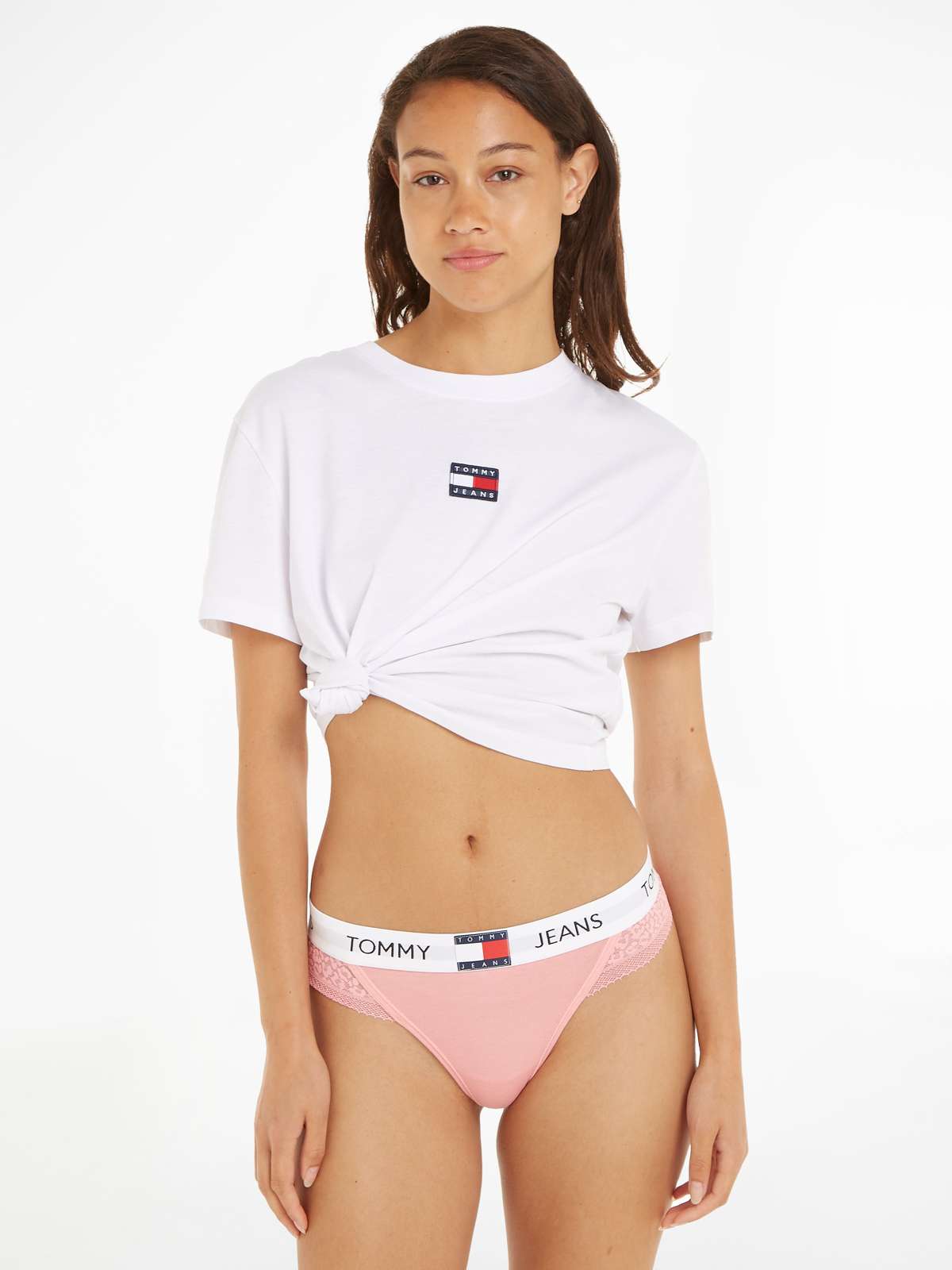 Трусики с кружевом и эластичным поясом с логотипом Tommy Hilfiger THONG