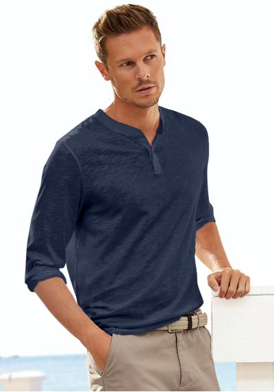 Рубашка Henley, длинный рукав, рубашка с планкой на пуговицах из качественного структурированного хлопка.