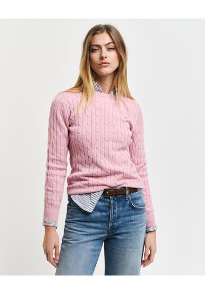 Вязаный свитер с вышитым логотипом на груди. STRETCH COTTON CABLE C-NECK