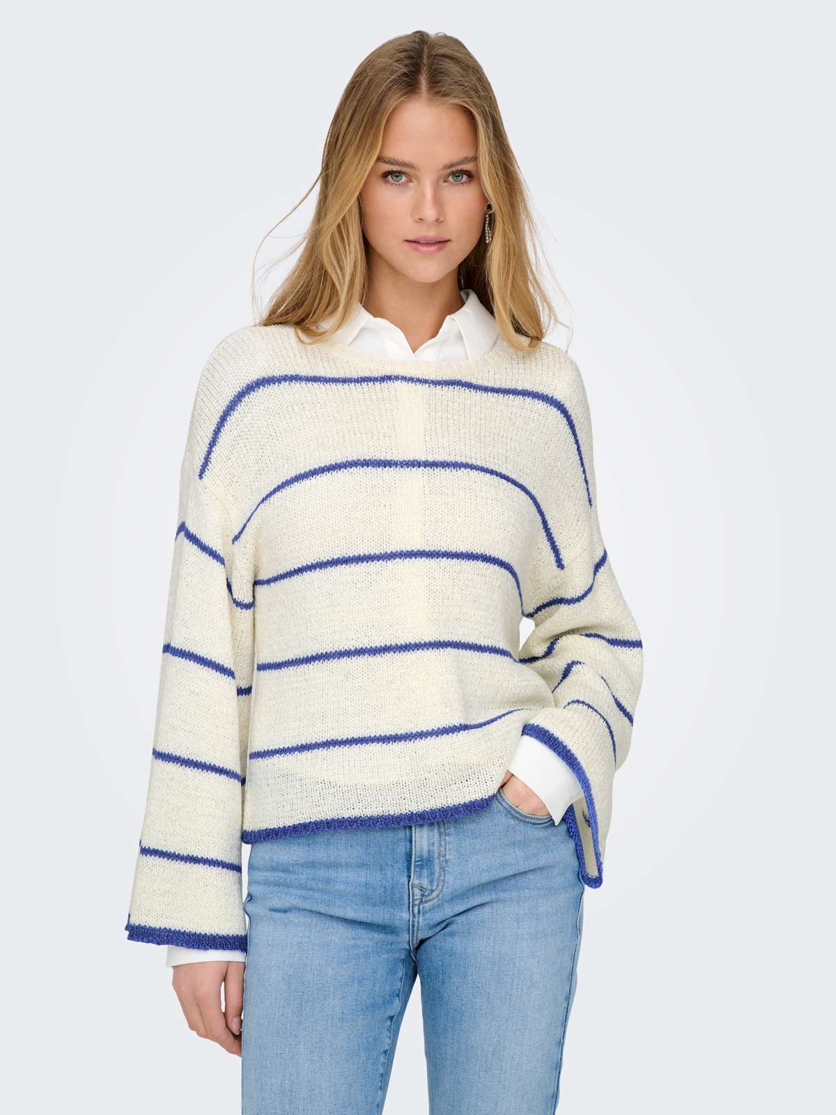 Свитер с круглым вырезом ONLGEENA 7/8 STRIPE O-NECK KNT NCA