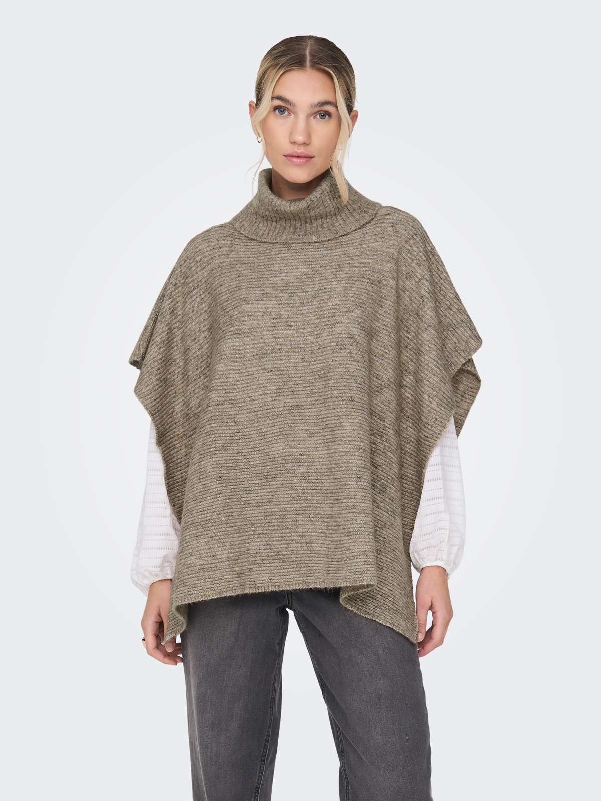 Вязаное пончо в рубчик с водолазкой ONLLOVISA LIFE KNIT PONCHO ACC