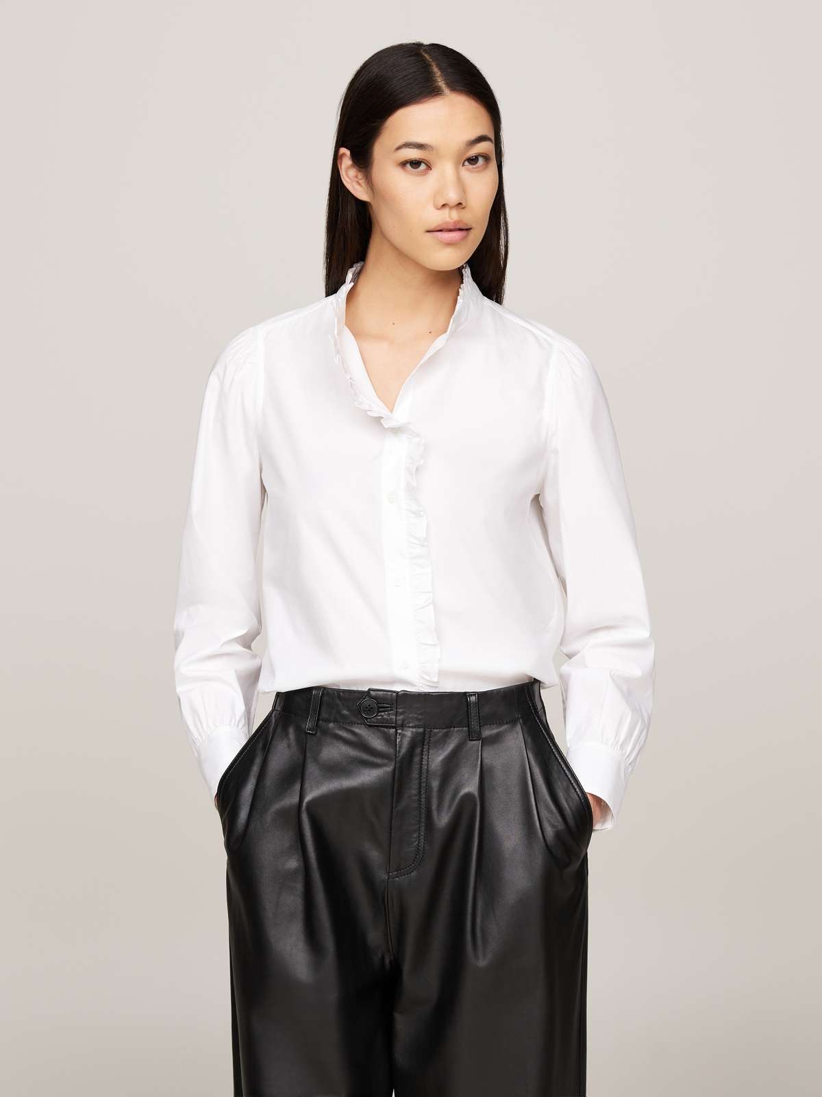 Блузка-рубашка с рюшами COTTON FRILL RELAXED SHIRT