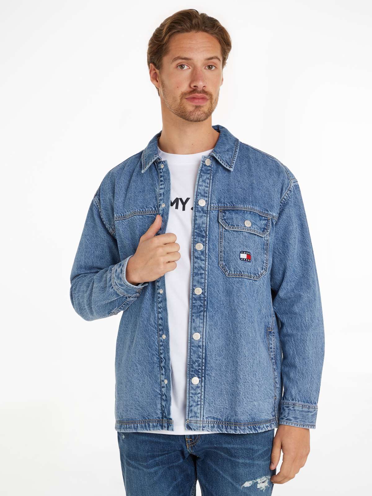 Джинсовая рубашка с вышивкой логотипа TJM ESSENTIAL DENIM OVERSHIRT