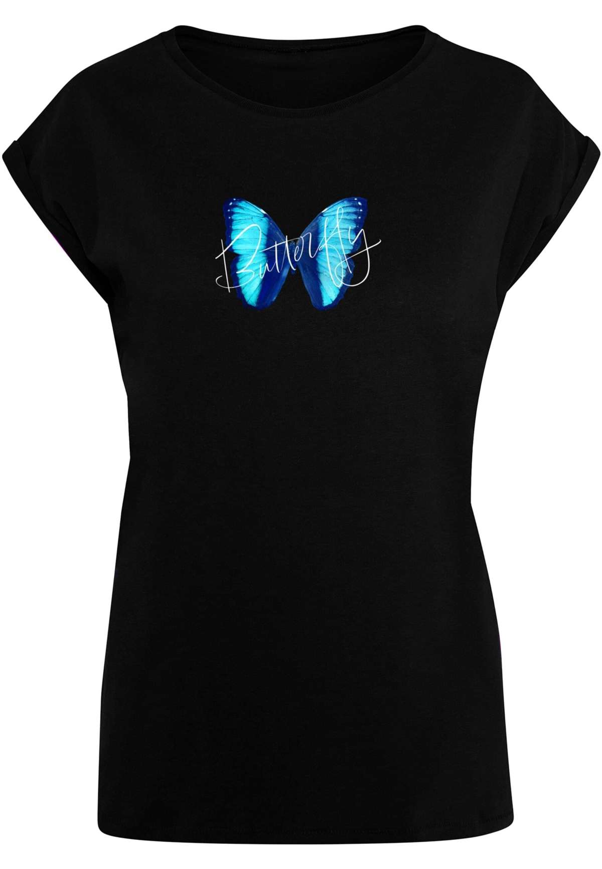 футболка Damen Ladies Butterfly Blue Extended Shoulder Tee