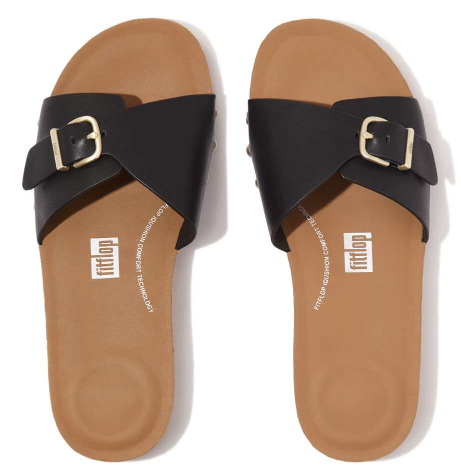 Мул»IQUSHION ADJUSTABLE BUCKLE LEATHER SLIDES«