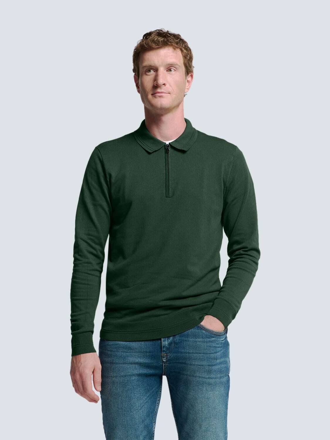 Свитер с круглым вырезом No Excess Polo-Pullover mit halbem Rei?verschluss