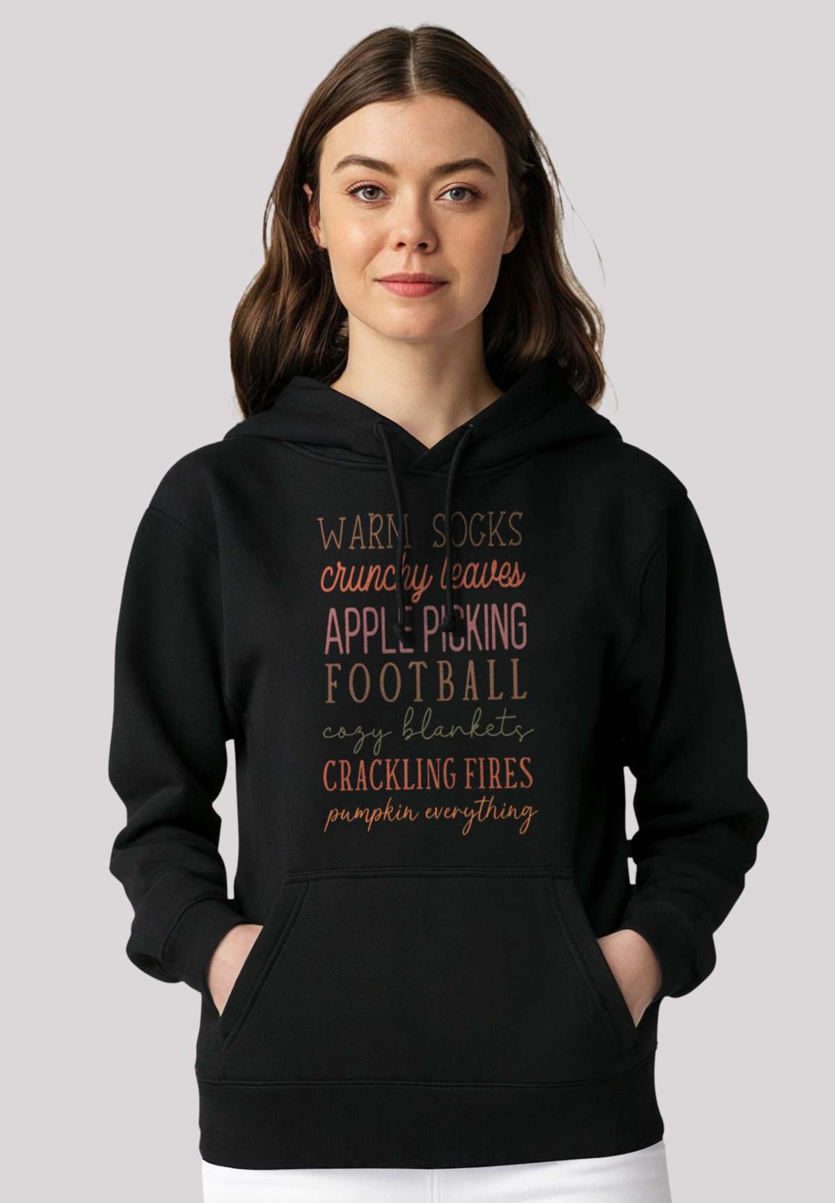 Толстовка с капюшоном Fall Writing Socks leaves football apples