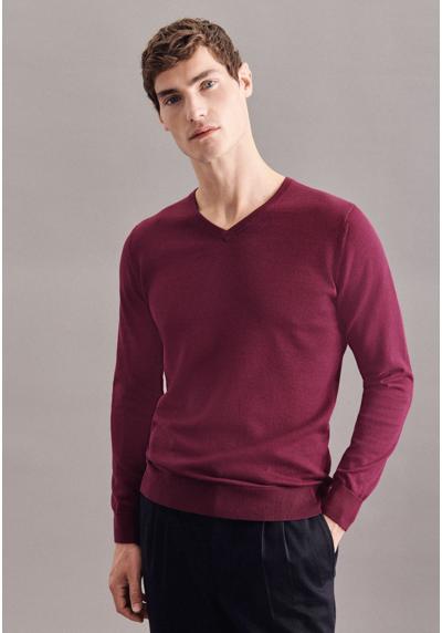 Вязаный свитер с длинным рукавом, V-образным вырезом, однотонный.