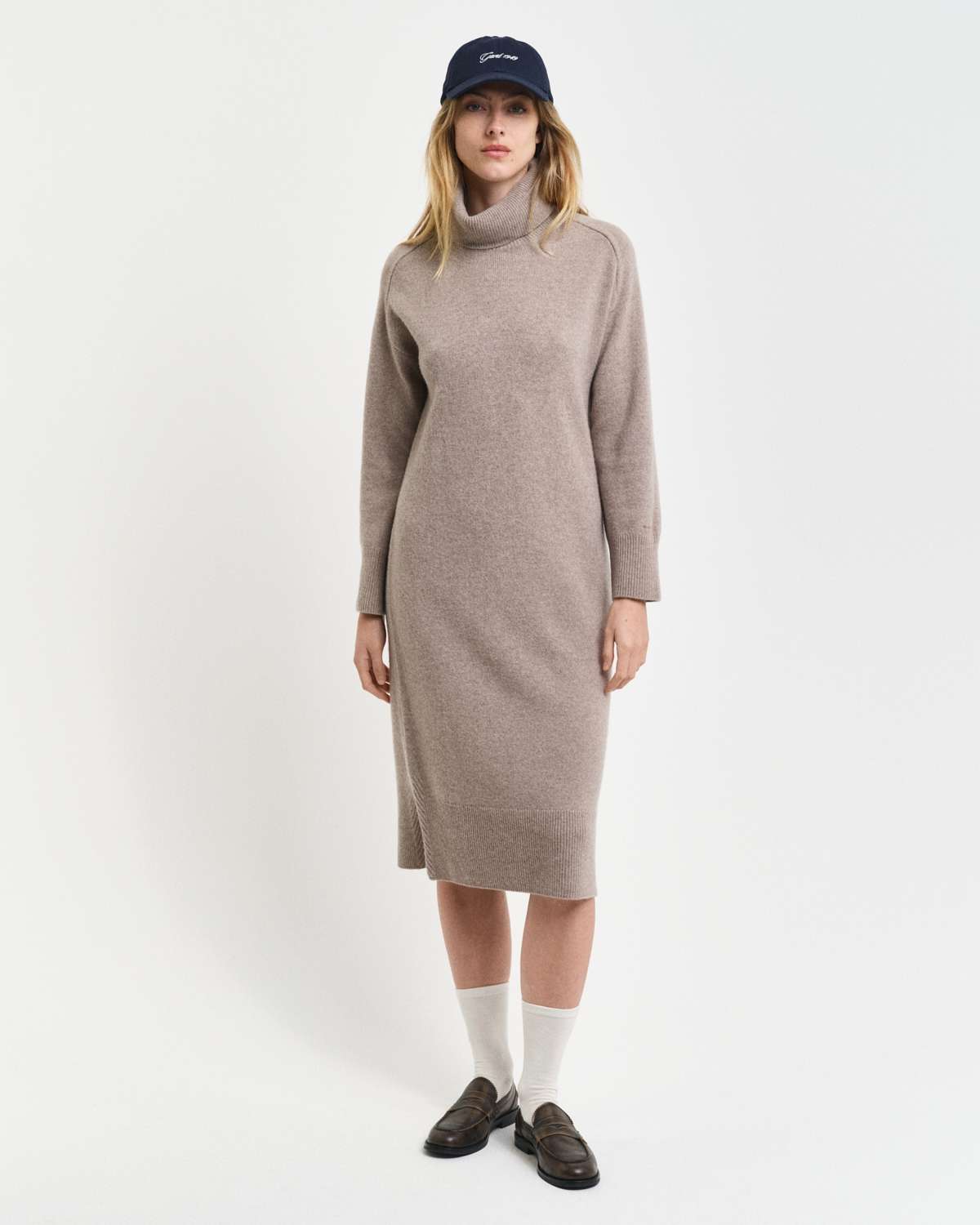 Платье миди с водолазкой HERRINGBONE DETAIL ROLLNECK DRESS