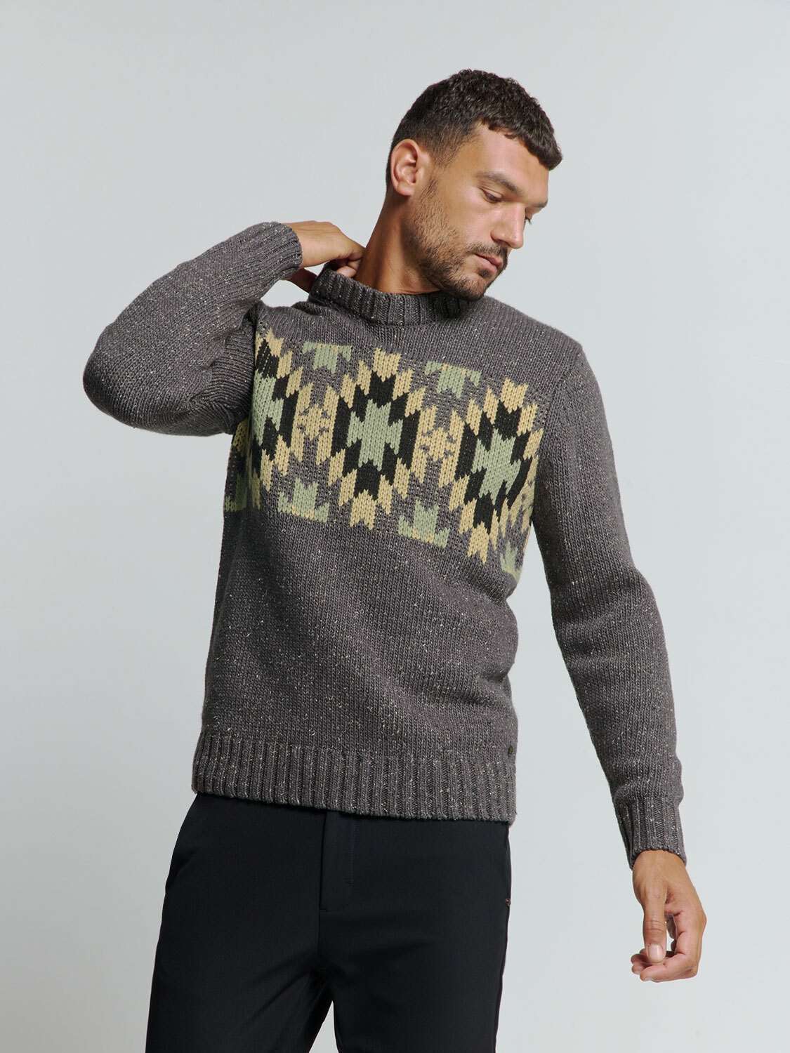 Свитер с круглым вырезом»No Excess Jacquard-Pullover mit Seide«