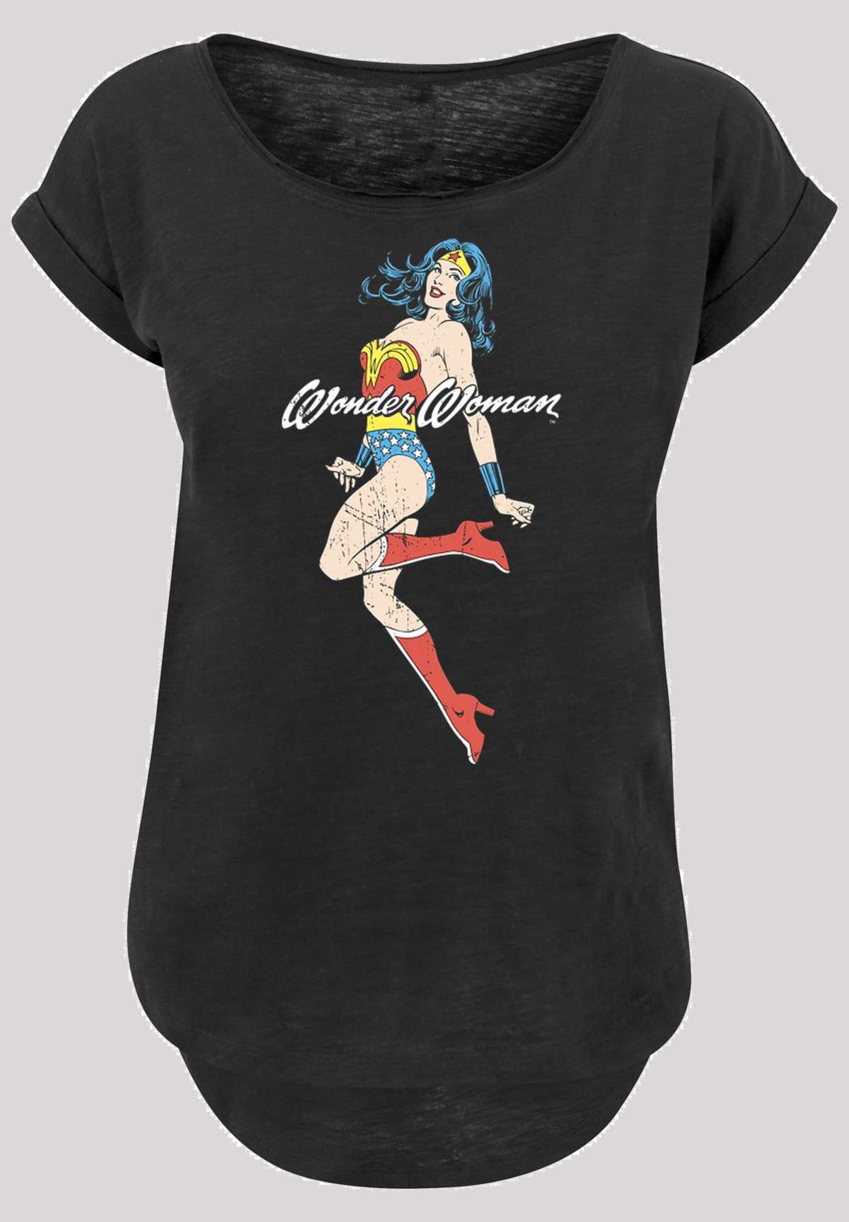 Рубашка с коротким рукавом »Damen Wonder Woman Jump -BLK with Ladies Long Slub Tee«