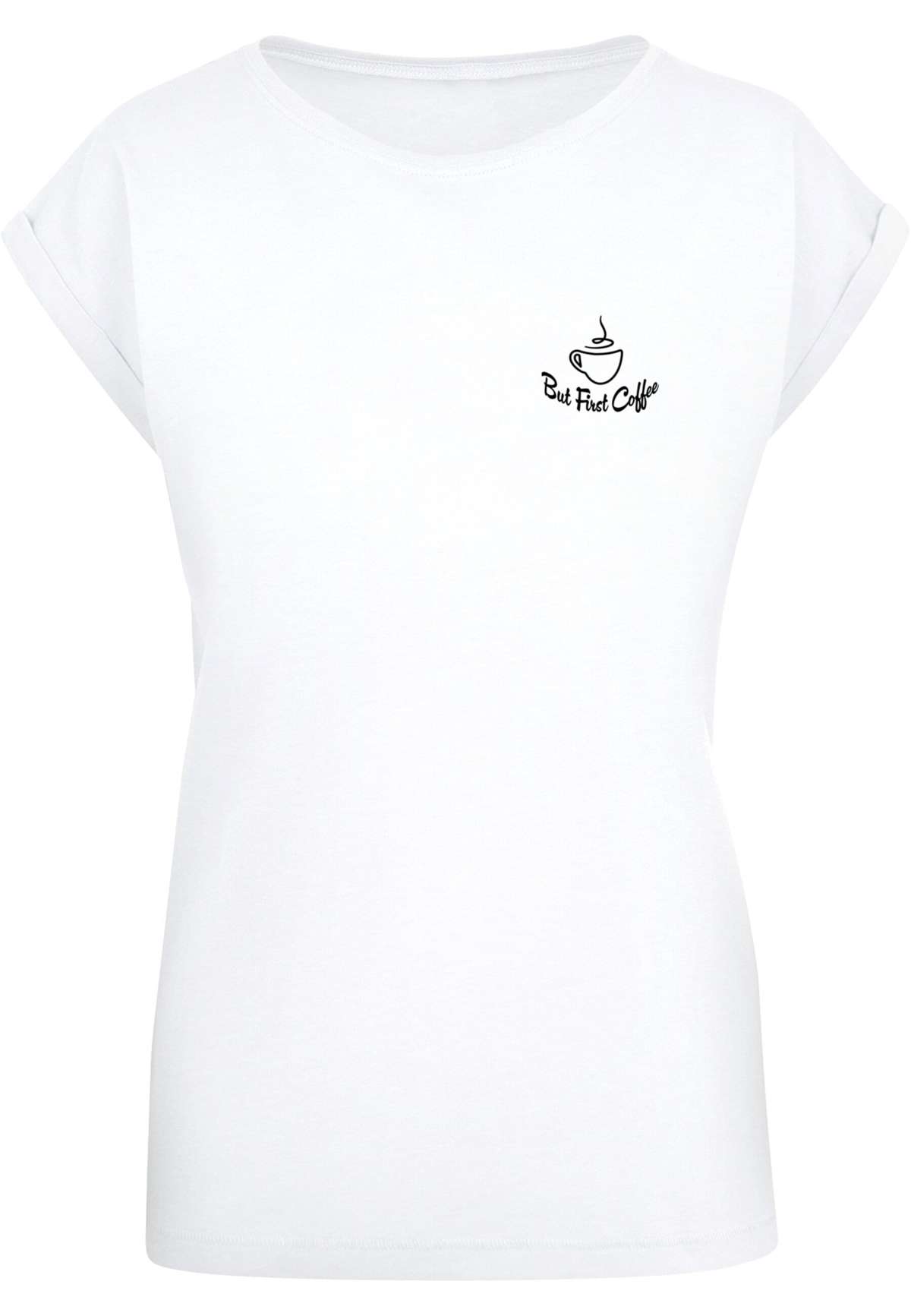 футболка »Damen Ladies But First Coffee Extended Shoulder Tee«