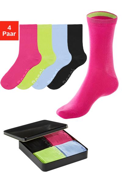 Базовые носки (банка, 4 пары), с цветными внутренними манжетами.
