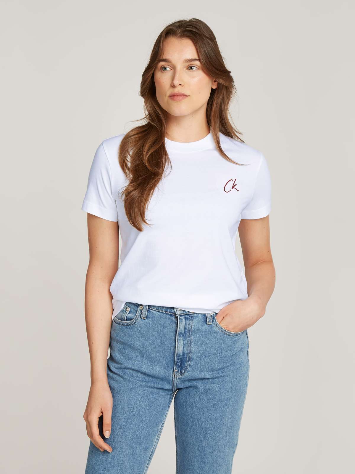 Футболка с вышивкой логотипа EMBROIDERED CK REGULAR TEE