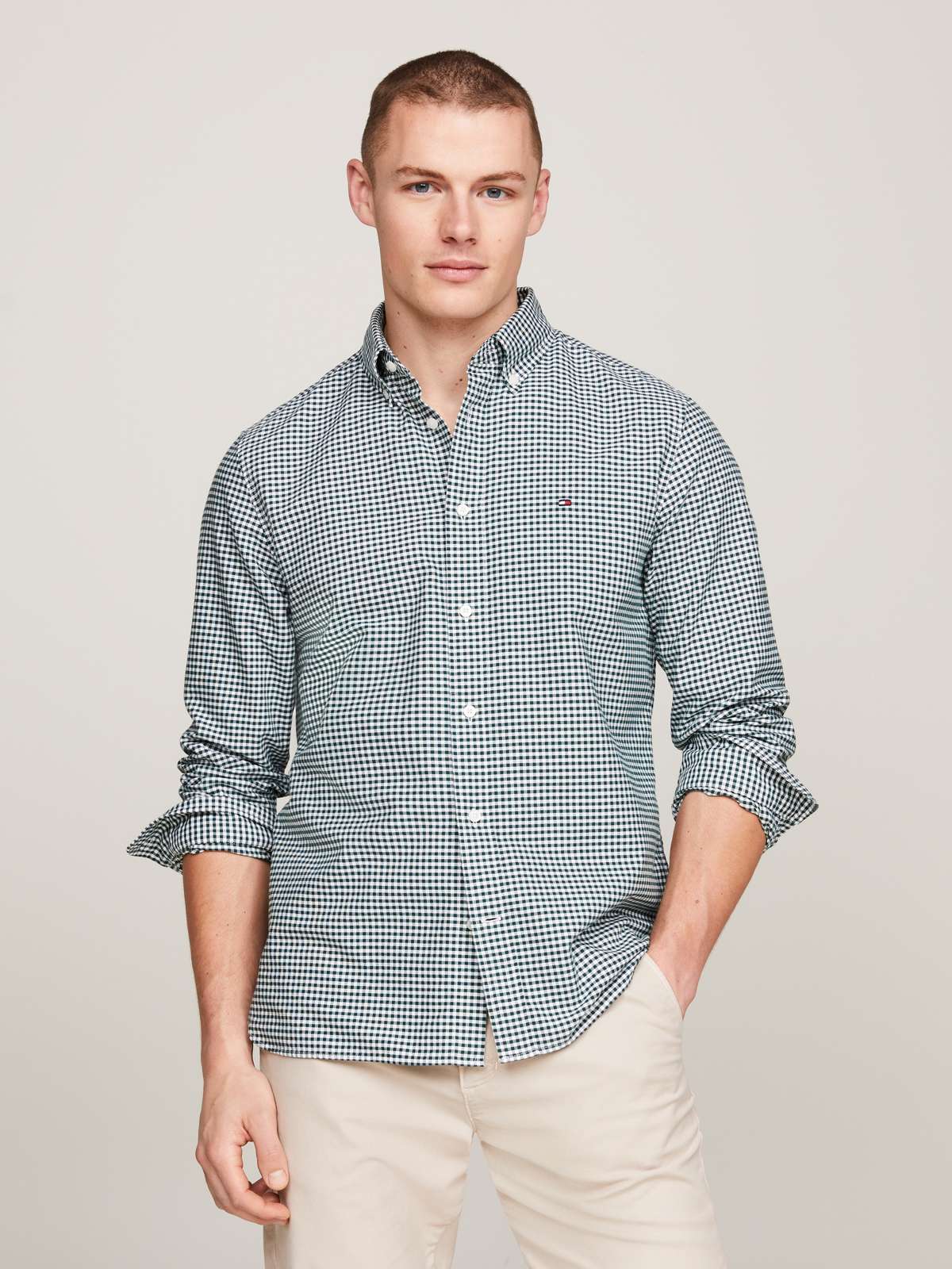 Рубашка с длинными рукавами и модным узором в мелкую клетку. HERITAGE OXFORD GINGHAM RF SHIRT