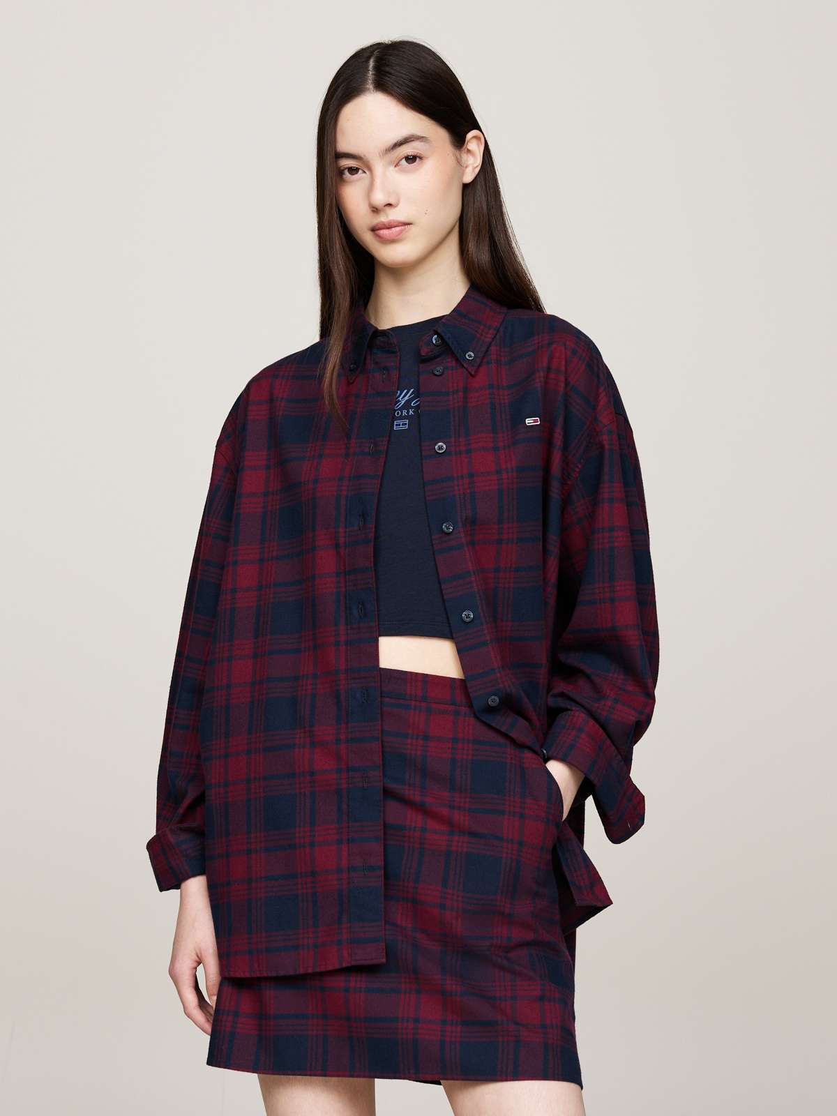 Блузка-рубашка больших размеров с вышивкой логотипа »TJW RLX TARTAN CHECK SHIRT EXT«