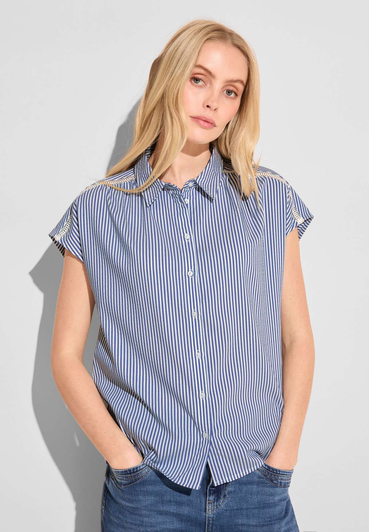 Блузка-рубашка с полосками из жатого хлопка