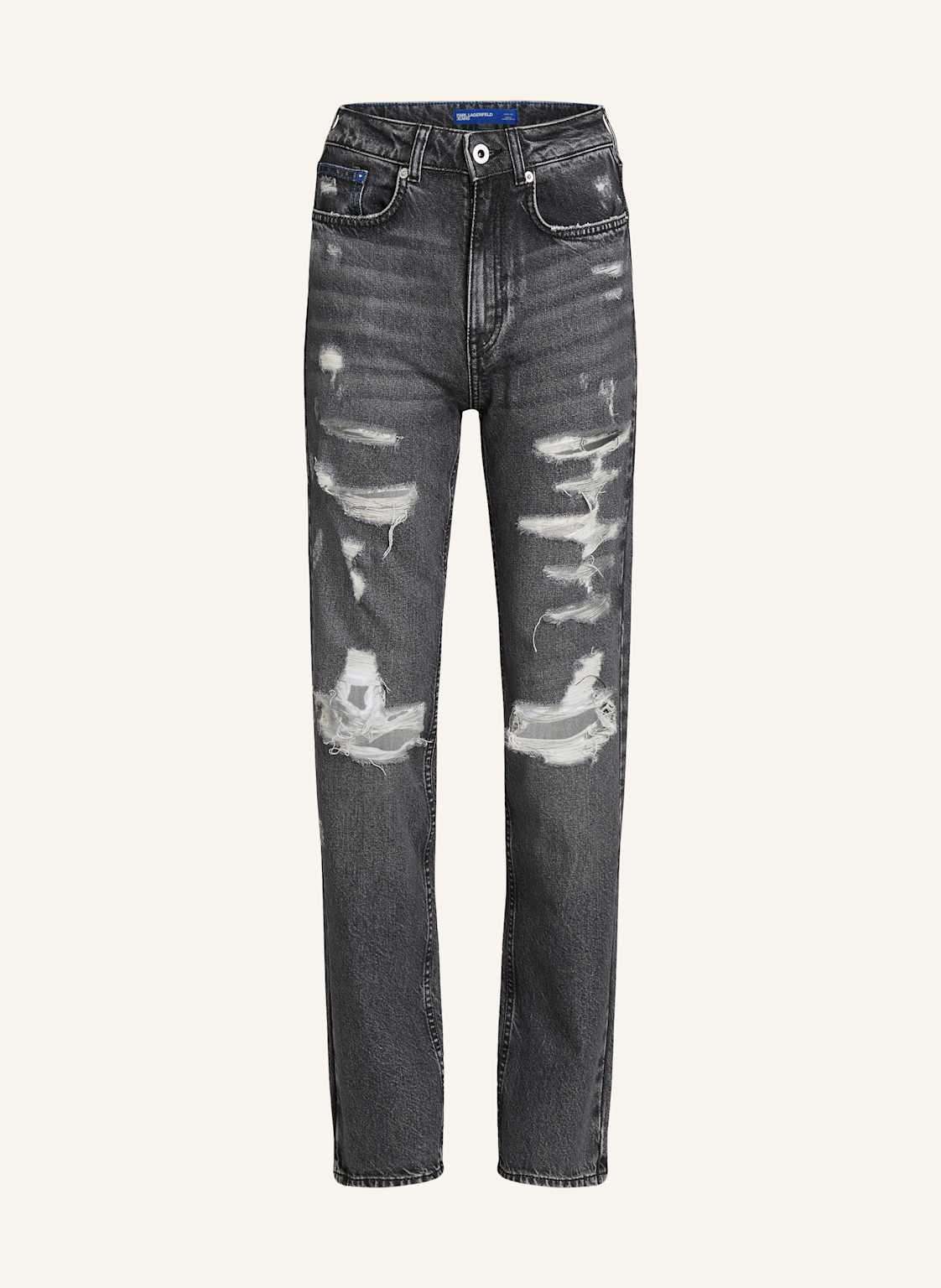 Джинсы прямого кроя с высокой посадкой GERADE GESCHNITTENE DISTRESSED-JEANS MIT HOHEM BUND