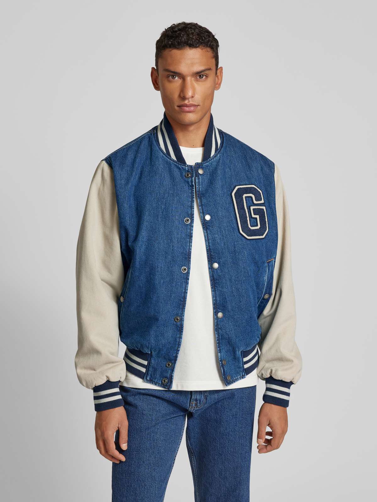 Куртка колледжа в джинсовом стиле DENIM VARSITY