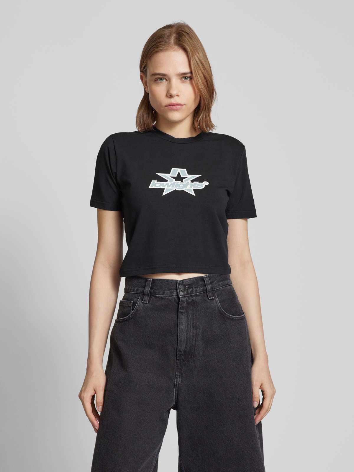 Cropped T-Shirt mit Label-Print