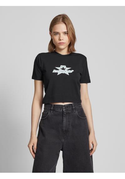 Cropped T-Shirt mit Label-Print