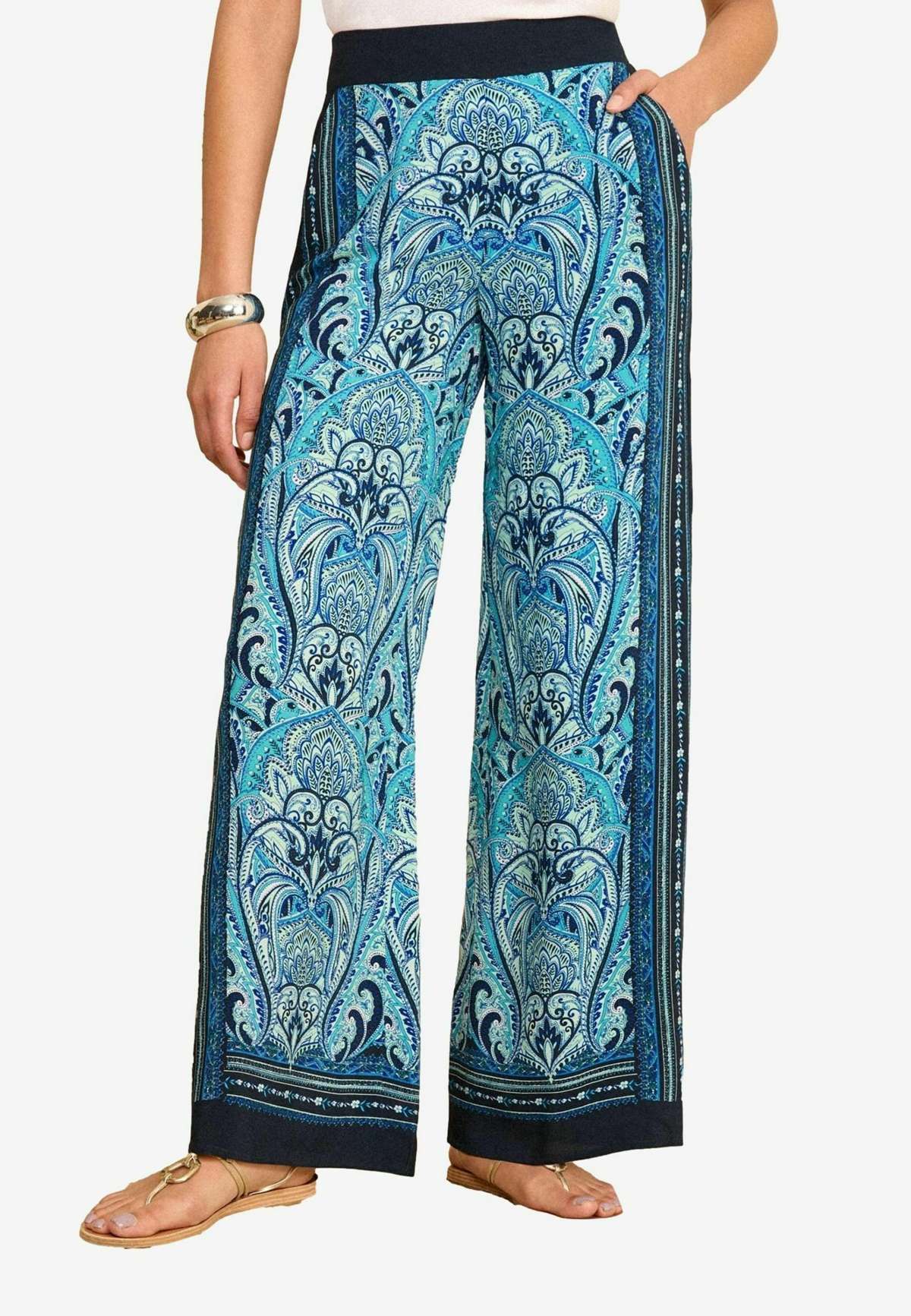 Брюки PRINTED BELTED WIDE LEG