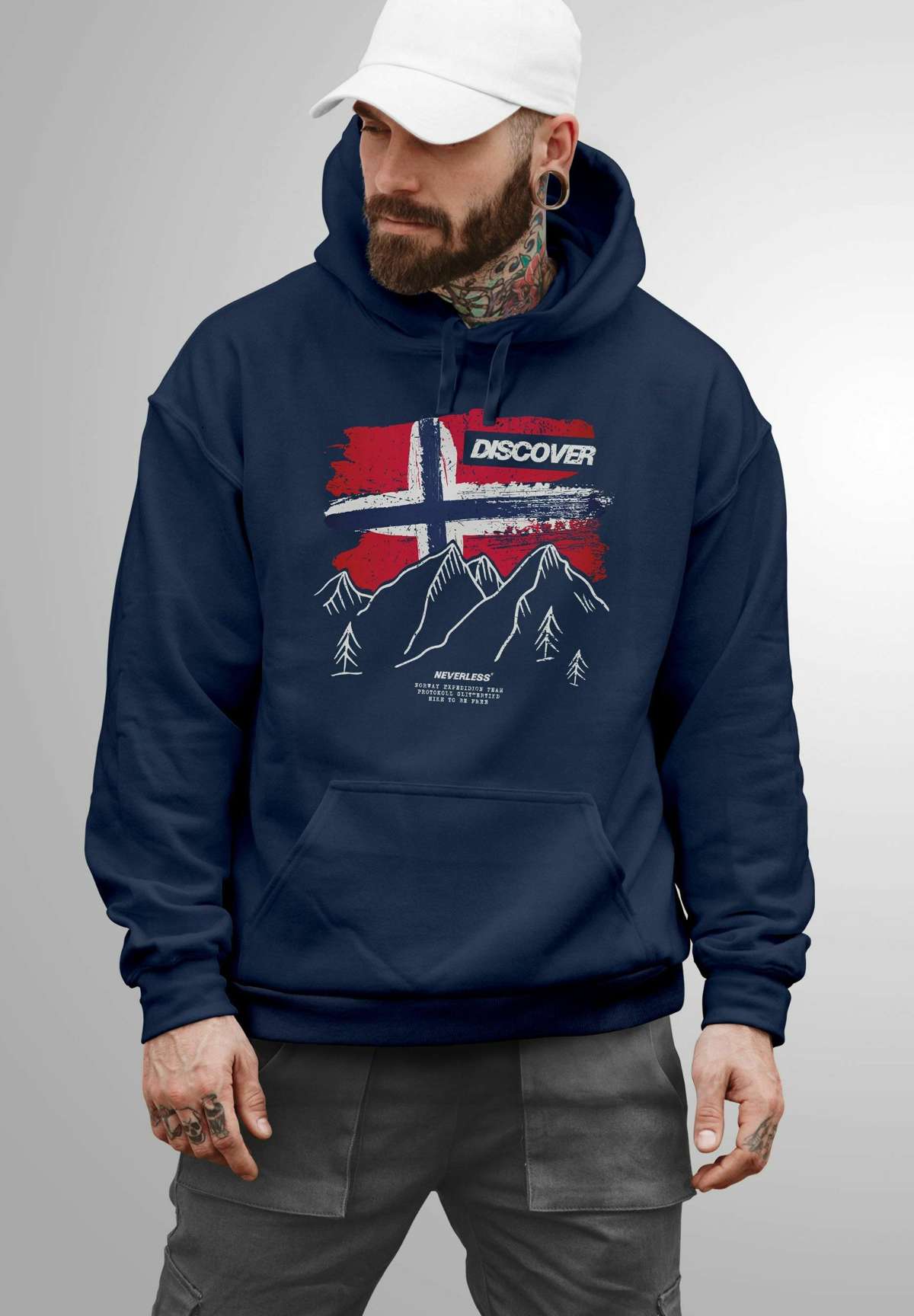 Пуловер FRONTPRINT NORWEGEN FLAGGE BERGE DISCOVER AUFDRUCK OUTDOO RFASHION STREETSTYLE