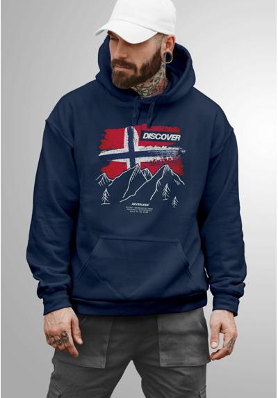 Пуловер FRONTPRINT NORWEGEN FLAGGE BERGE DISCOVER AUFDRUCK OUTDOO RFASHION STREETSTYLE