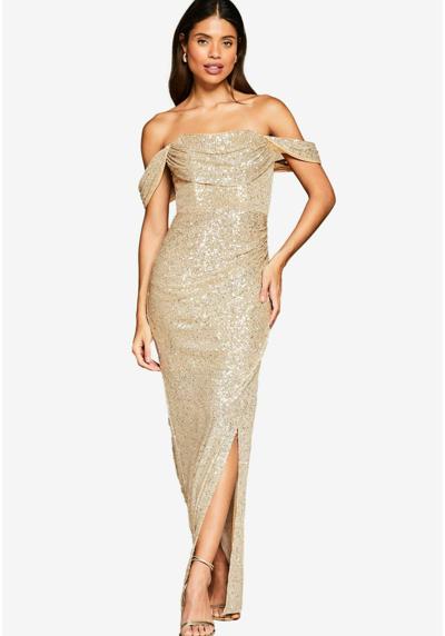 Платье SEQUIN BARDOT SPLIT DRAPE