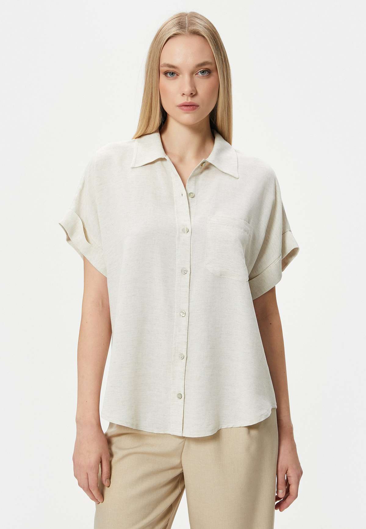 Блуза-рубашка CLASSIC NECK SHORT SLEEVE BUTTONED MIX