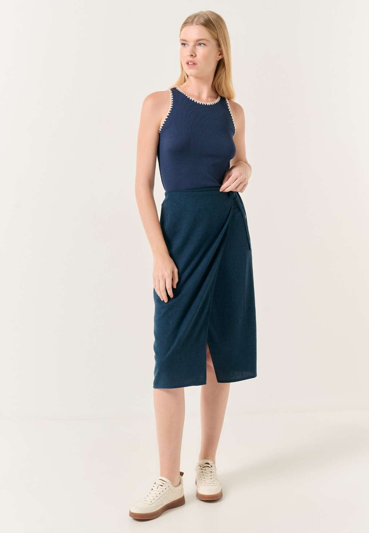 Юбка NORMAL WAIST SLIT MIDI LINEN SKIRT