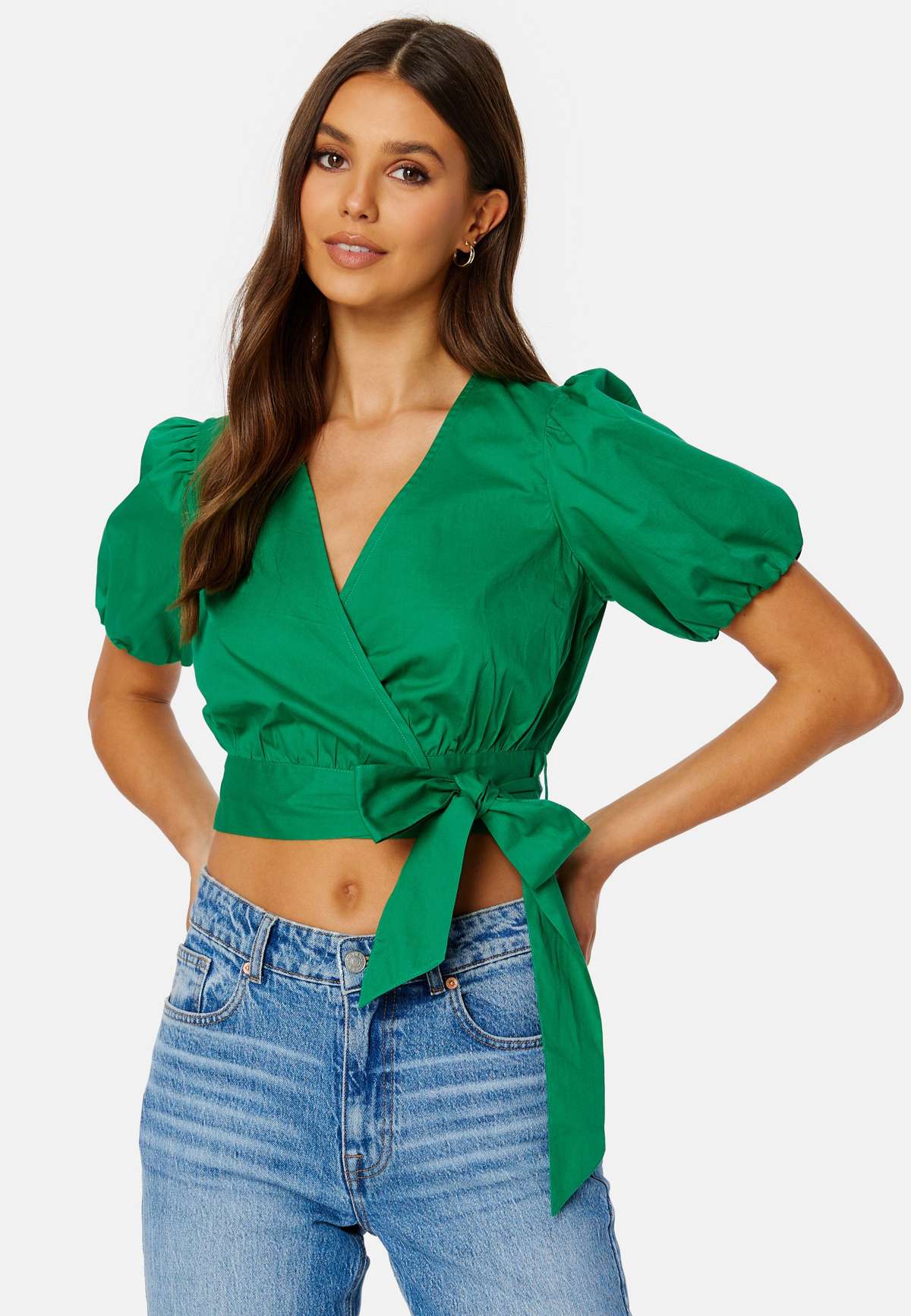 Блузка PUFF SLEEVE CROPPED COTTON BLOUSE