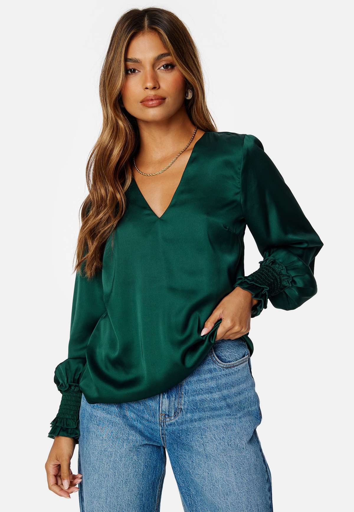 Блузка SMOCK SLEEVE V-NECK BLOUSE