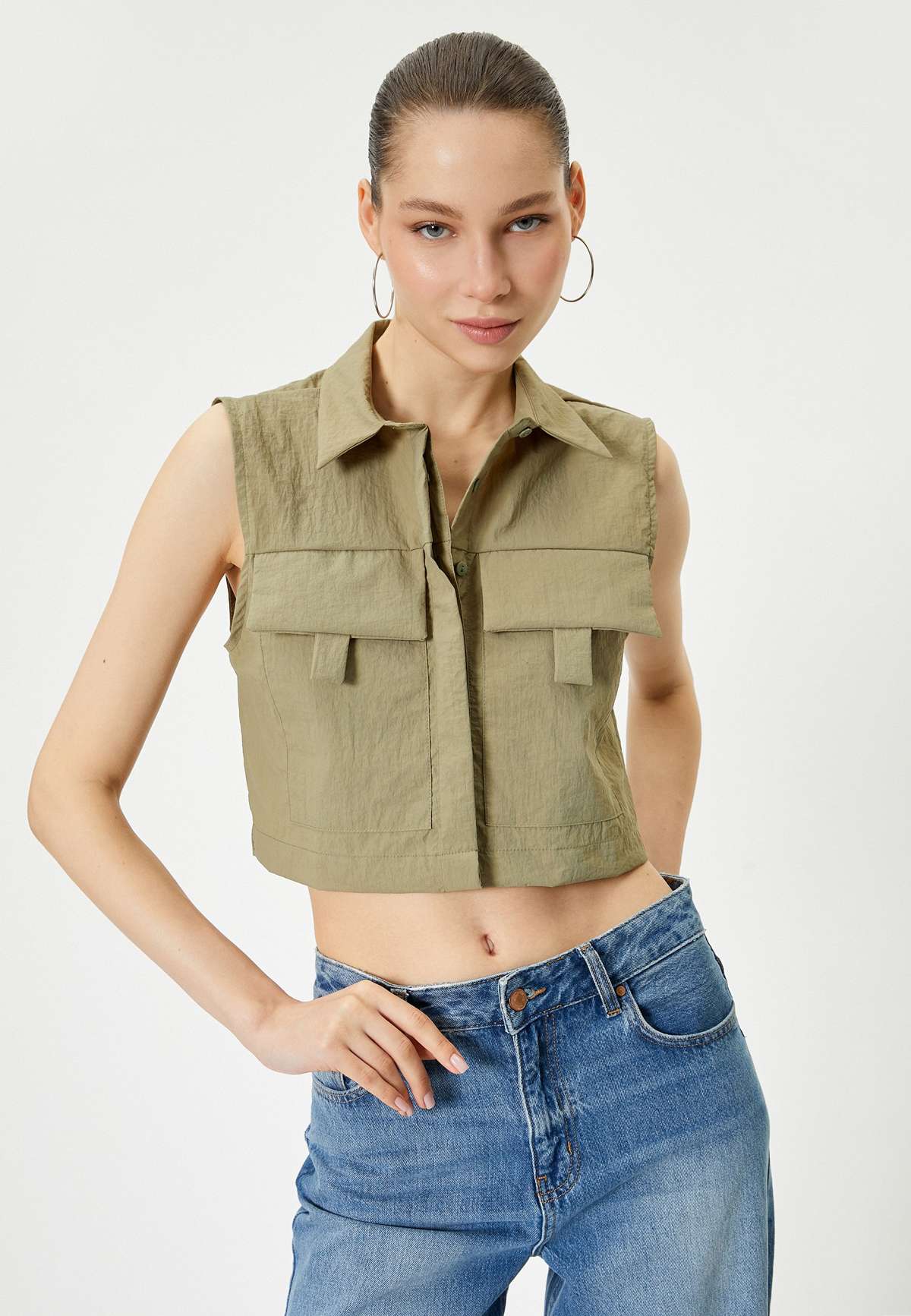 Блуза-рубашка CROP SLEEVELESS