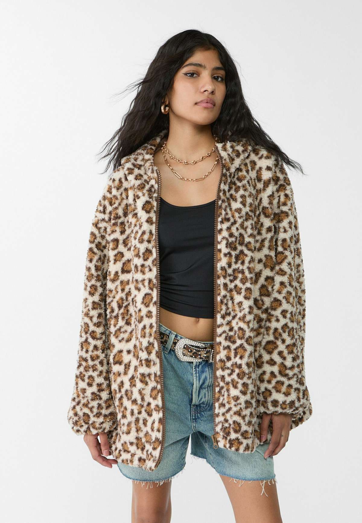 Короткое пальто LEOPARD PRINT SHEARLING LINED 08614302