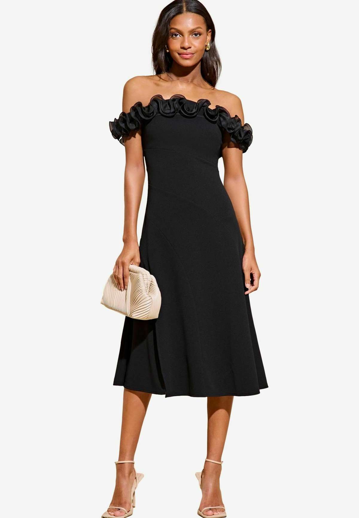 Платье RUFFLE BARDOT AND FLARE MIDI- REGULAR FIT