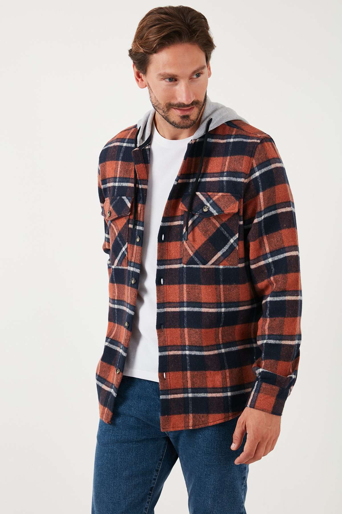 Куртка PLAID PATTERNED DOUBLE POCKET HOODED WINTER