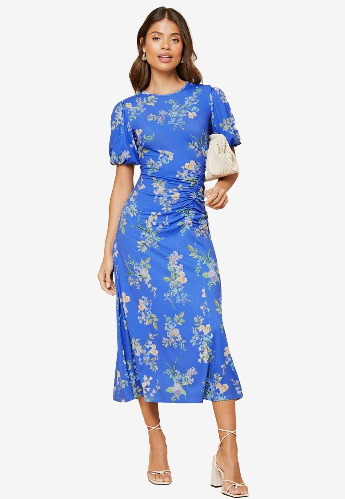 Трикотажное платье PUFF SLEEVE RUCHED PRINTED