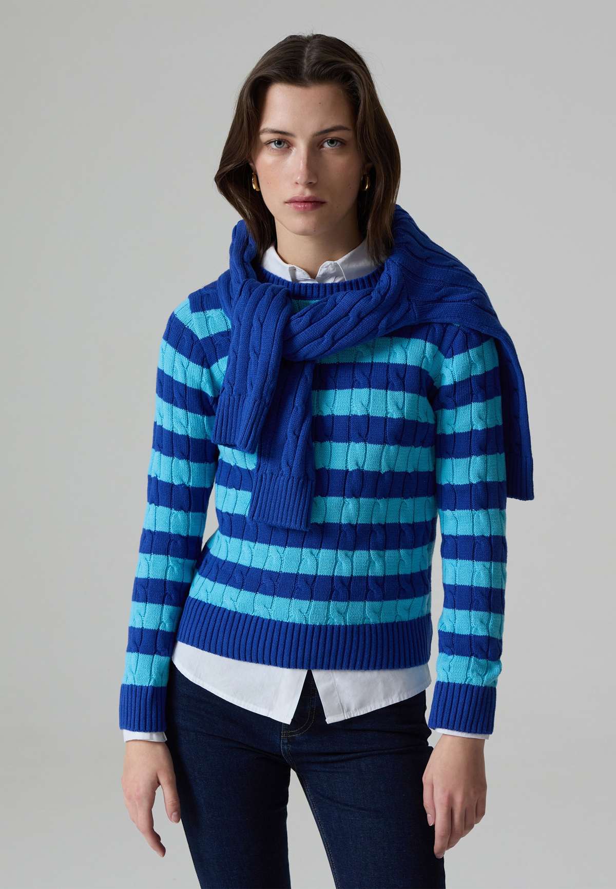 Кофта STRIPED PULLOVER WITH CABLE-KNIT DESIGN