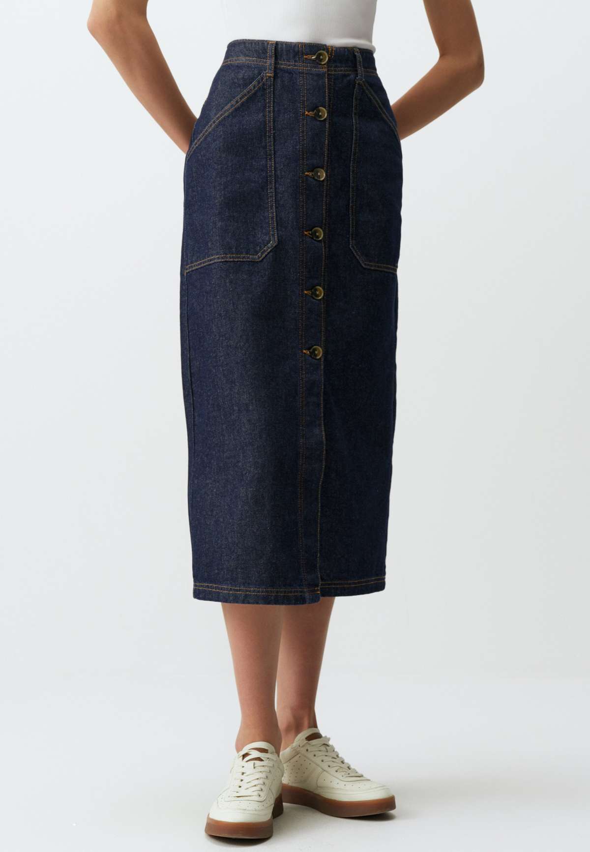 Джинсовая юбка REGULAR WAIST DENIM MAXI SKIRT WITH POCKETS