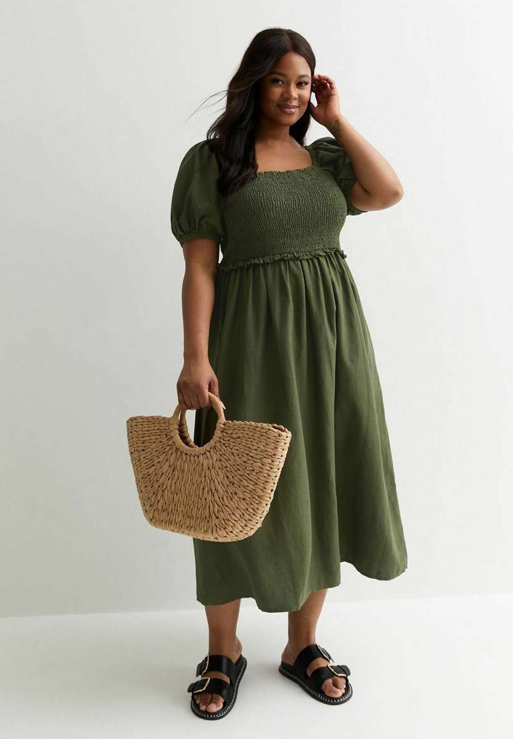 Платье CURVES SQUARE NECK SHIRRED MIDI