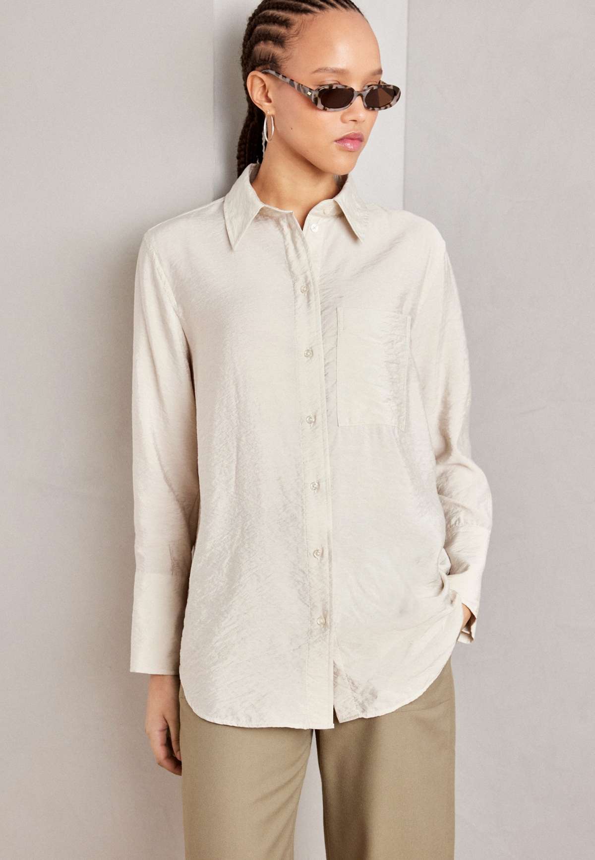 Блуза-рубашка LONG SLEEVE KENT COLLAR CHEST POCKET SOLID