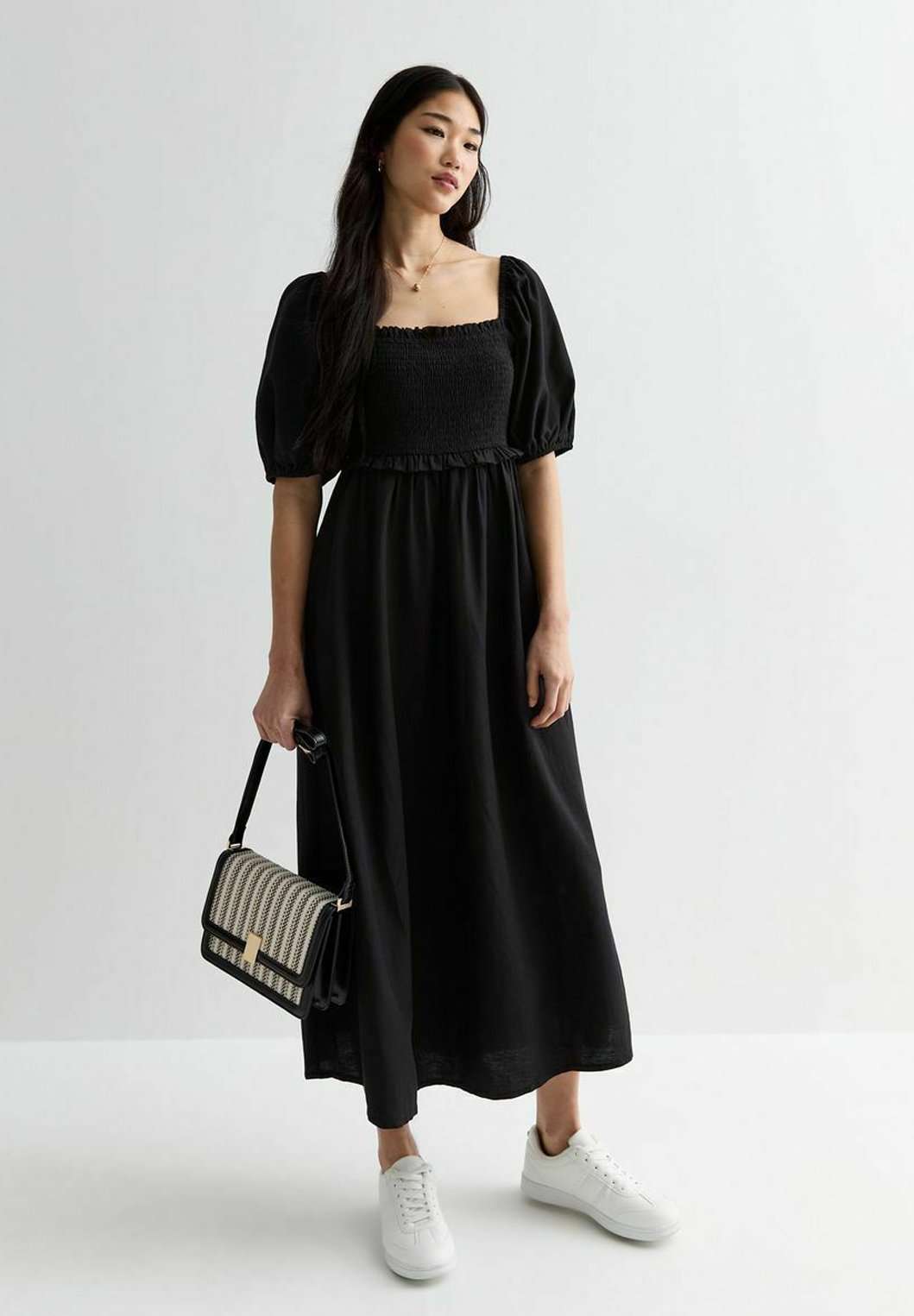 Платье SQUARE NECK SHIRRED MIDI