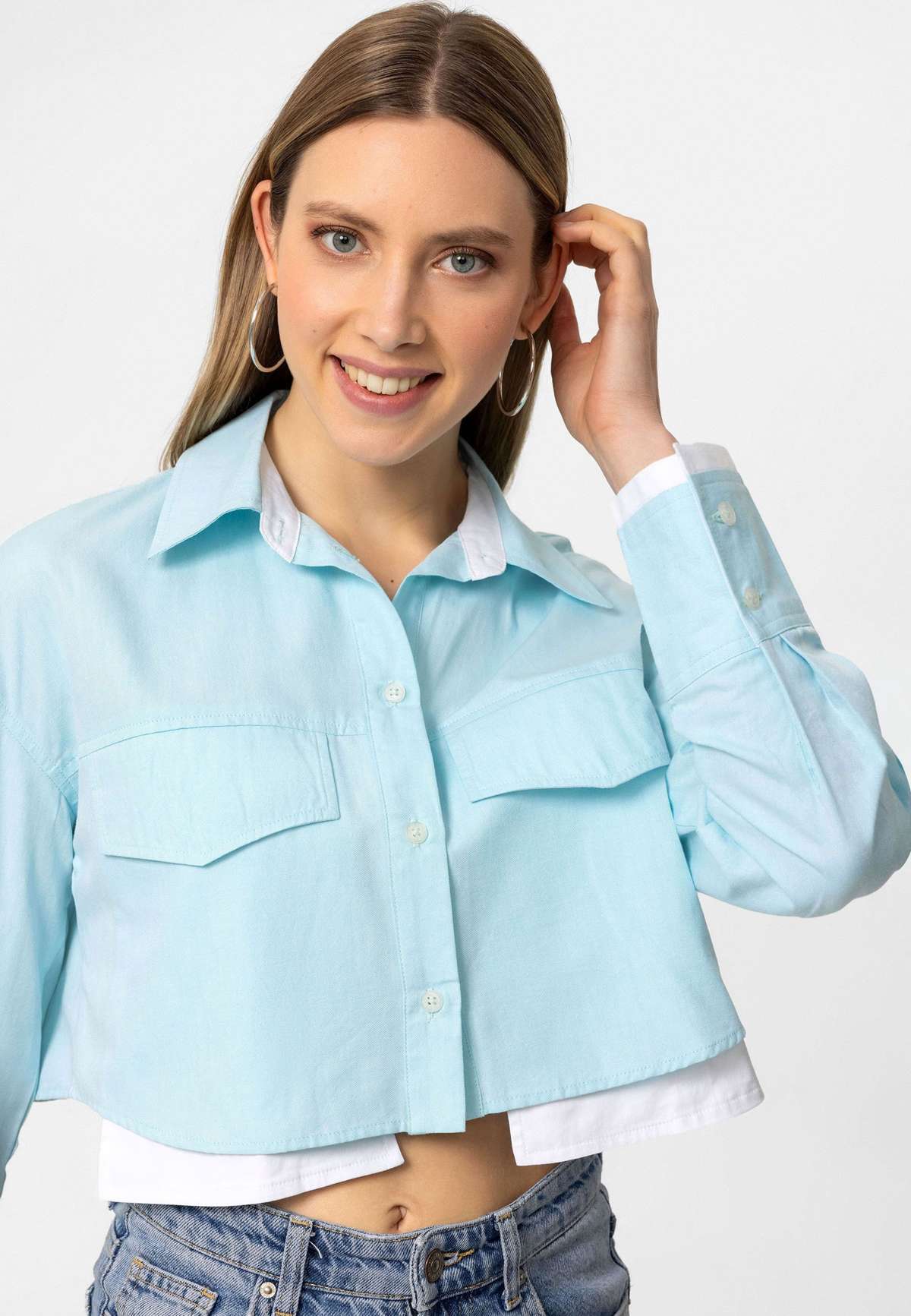 Блуза-рубашка OVERSIZE CROP SHIRT
