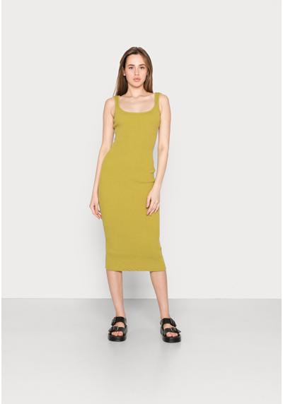 Трикотажное платье SQUARE NECK BODYCON MIDI DRESS WITH LETTUCE FRILL HEM