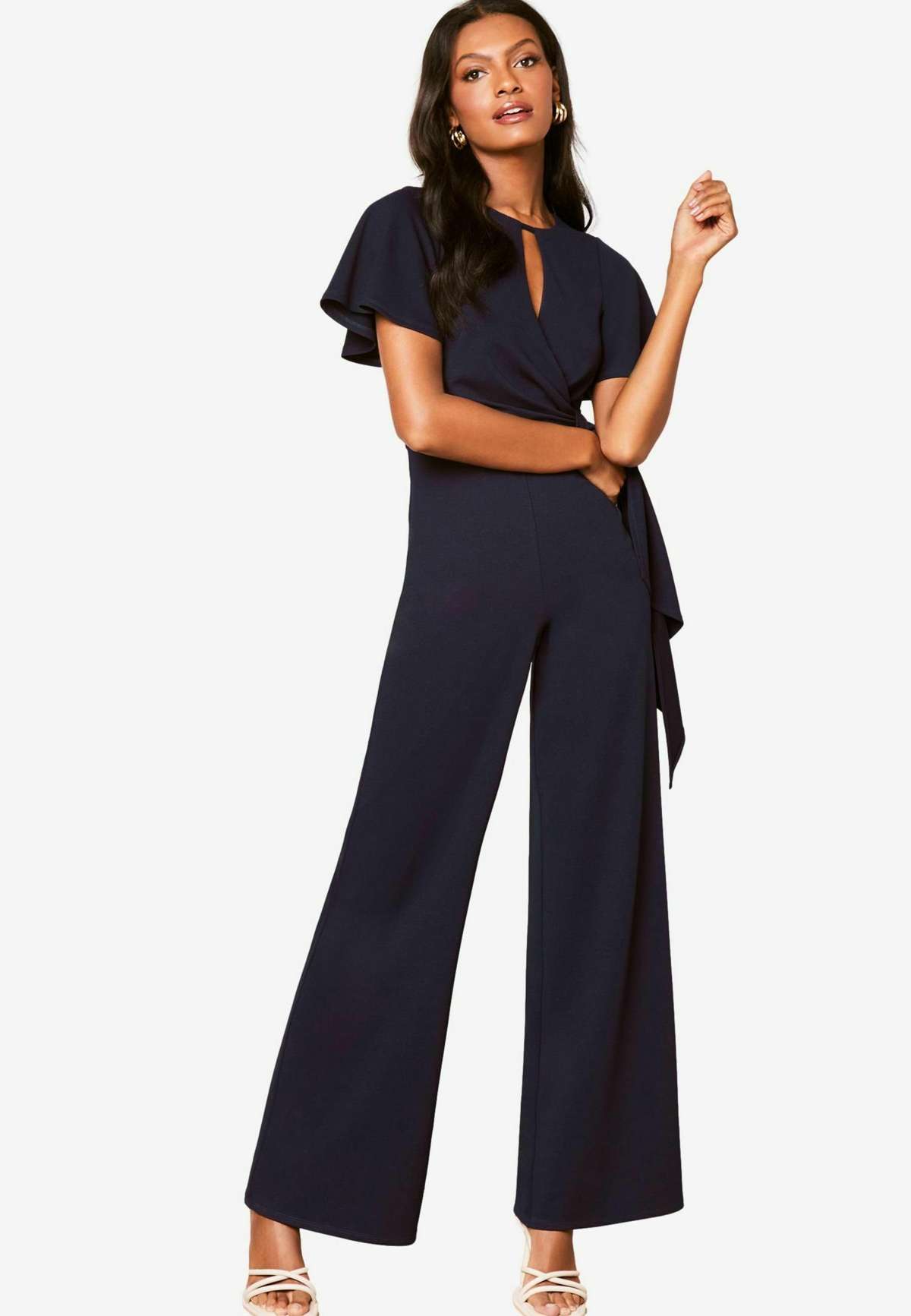 Комбинезон FLUTTER SLEEVE TIE SIDE WIDE LEG