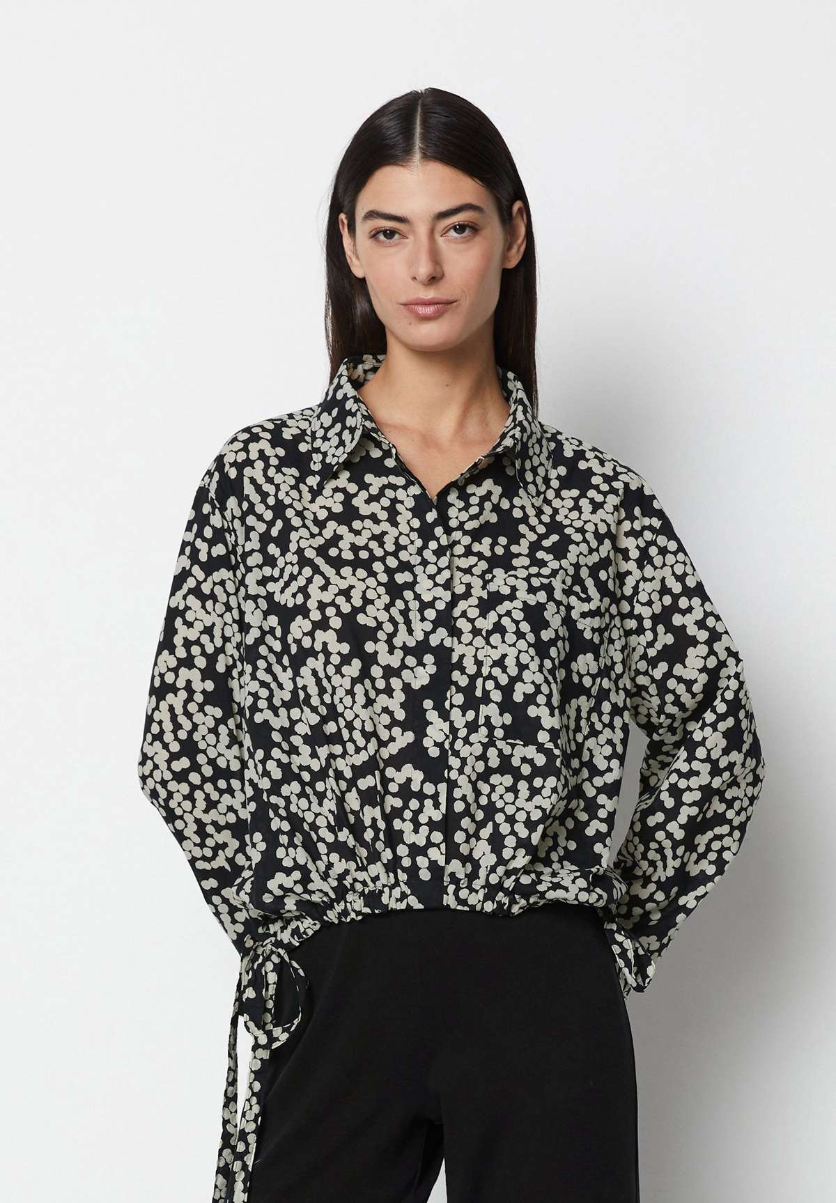 Блузка BOXY SHAPE LONG SLEEVE DRAWSTRING DETAIL AT HEM CHEST POCKET PRINT