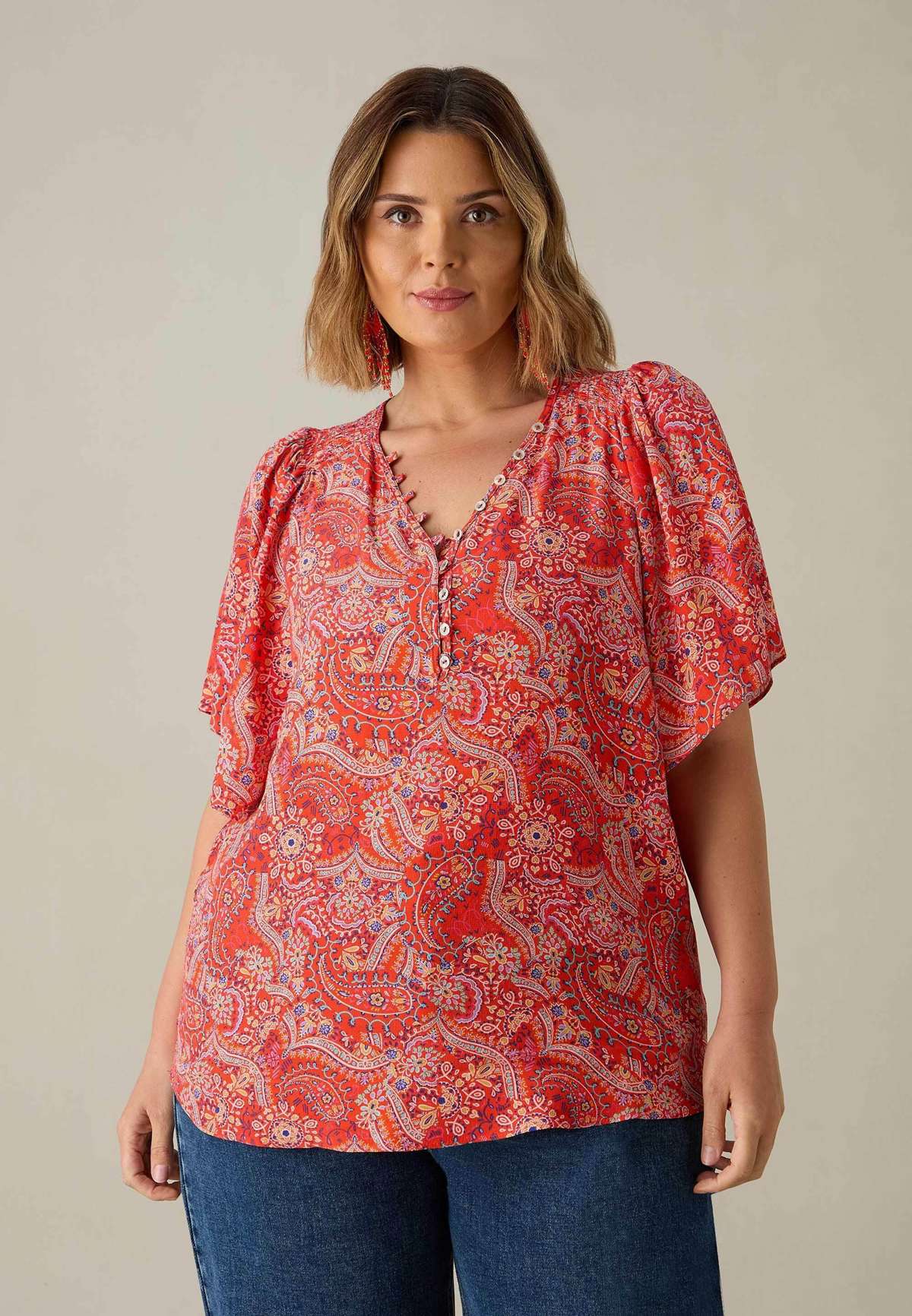 Блузка PAISLEY PRINT SHIRRED SHOULDER