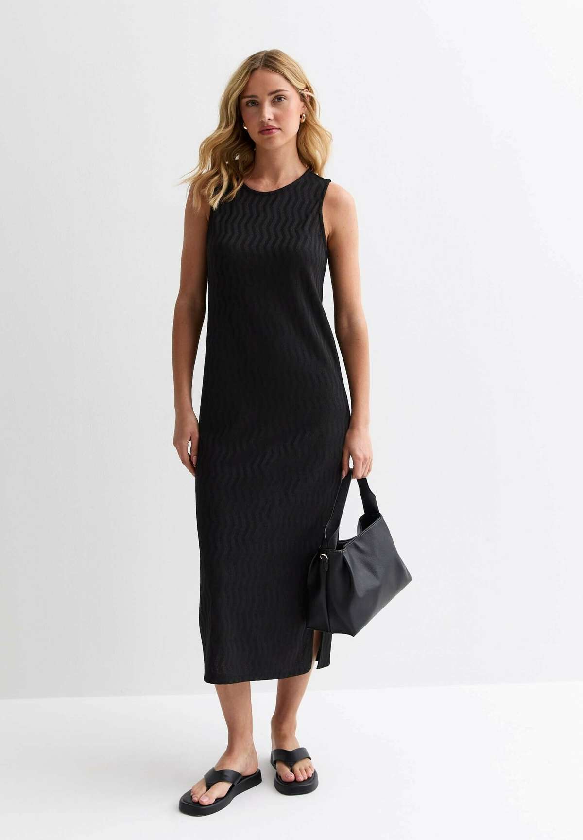 Платье TEXTURED SLEEVELESS SPLIT HEM MIDI